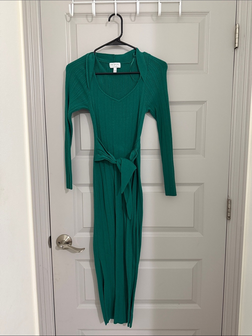 sofia by sofia vergara Teal Ribbed Knit Long Sleeve Tie-Waist Dress